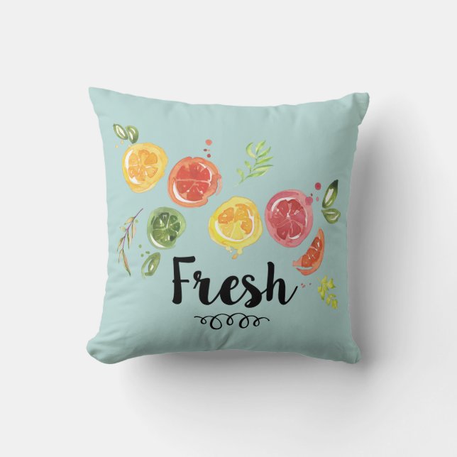 Coussin Frais - Fruits d'agrumes dans l'aquarelle (Recto)