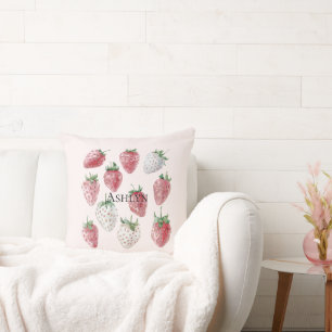 Coussin Fraises et cerises roses
