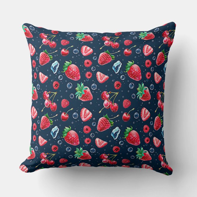 Coussin Fraises et cerises sur un arrière - plan sombre (Recto)