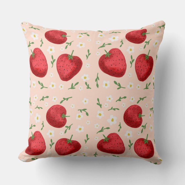 Coussin Fraises et fleurs blanches (Recto)