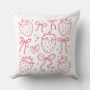 Coussin Fraises roses néon et nœuds Design Kawaii