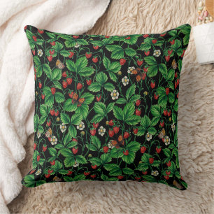 Coussin Fraises sauvages sur le noir