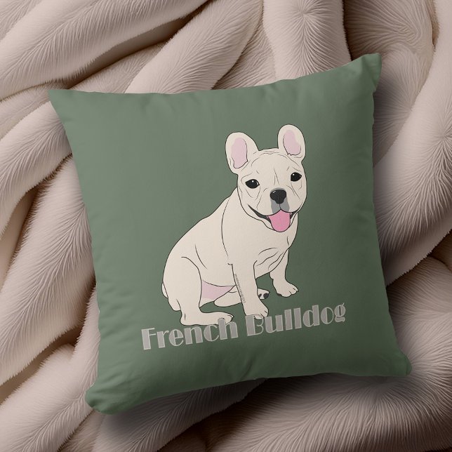 Coussin Français Amateurs de Bulldog Sage Green (French Bulldog Lovers Sage Green Throw Pillow to add to your home decor. Design front and back.)