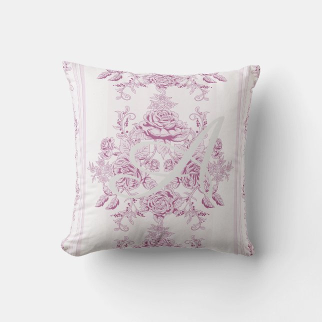 Coussin français chic, rose, toile, floral, motif, victori (Recto)