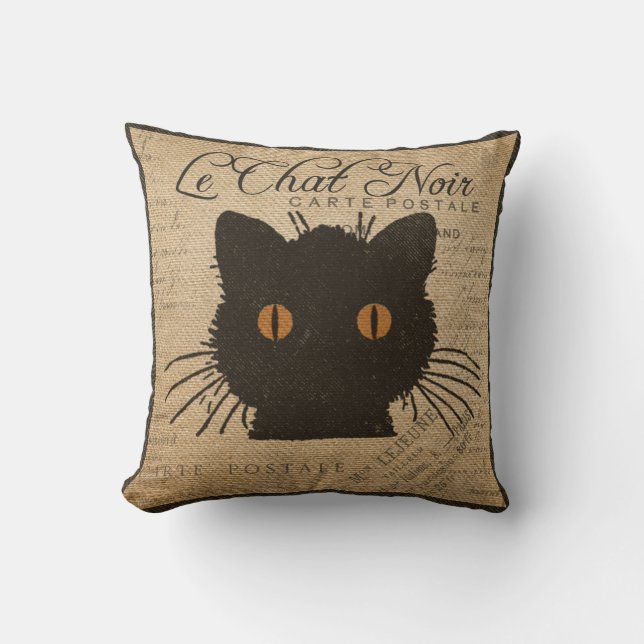 Coussin Français de Burlap Le Chat Noir le chat noir (Recto)