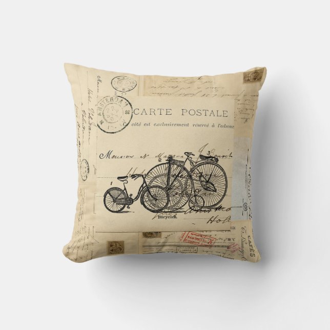 Coussin français de carte postale de bicyclettes (Recto)