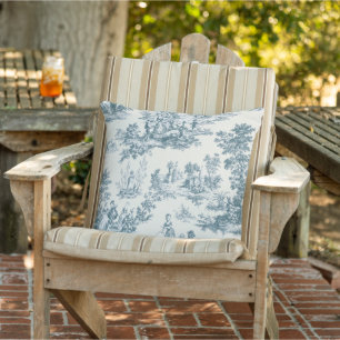 Coussin Français toile de jouy sage vert élégant patio