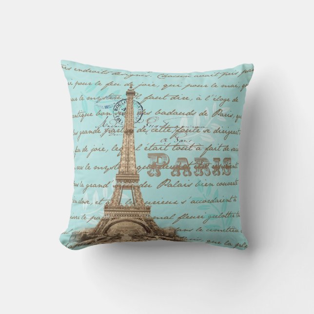 Coussin français vintage d'Aqua d'écriture de (Recto)