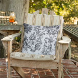 Coussin Française toile de jouy noir et blanc élégant