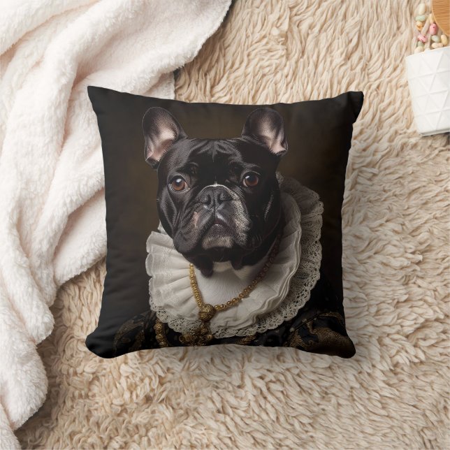 Coussin French Buldog Portrait Renaissance Funny Pet Mom (Couverture)