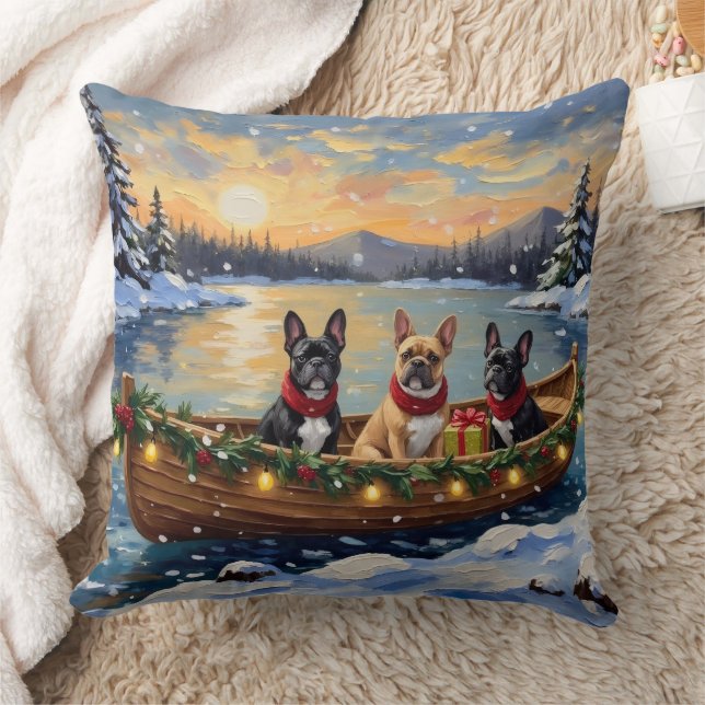 Coussin French Bulldog Christmas Boat Holiday (Couverture)