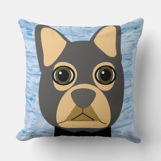Coussin French Bulldog, Frenchie Brown et Grey (Recto)