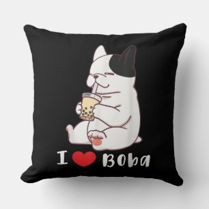 Coussin French bulldog I Love Boba Bubble Milk Tea Dog Cut