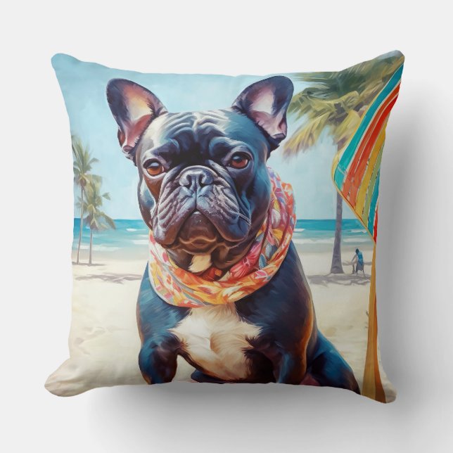 Coussin French Bulldog sur la plage, cadeau d'été pour amo (Recto)