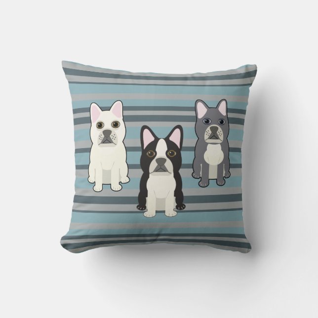 Coussin Frenchies rayé bleu (Recto)