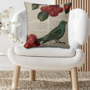 Coussin frentry bird retro botanical red cherry