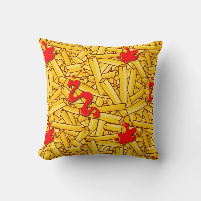 Coussin Fries françaises et Ketchup Cartoon Fast Food (Recto)