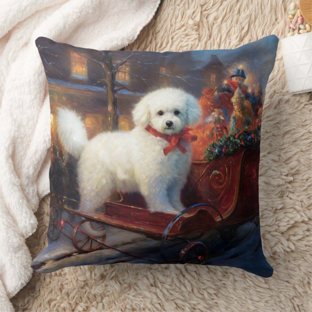 Coussin Frise de Bichon Frise Festin de Noël (Couverture)