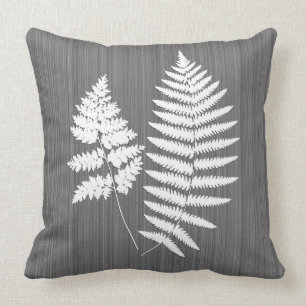 Coussin Frondes de fougère, blanches sur le gris de
