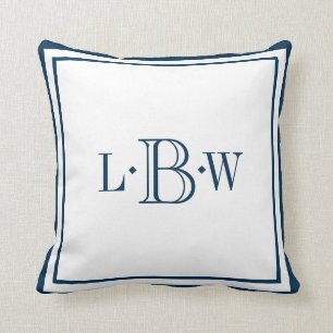 Coussin Frontière bleue classique décorée d'un monogram