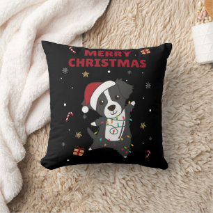Coussin Frontière Collie Chien de Noël Animaux d'hiver Chi