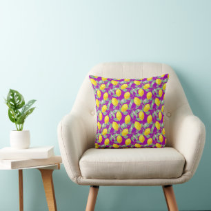COUSSIN FRUITS DE CITRON SUR FOND VIOLET