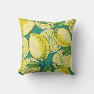 Coussin Fruits de citron Vintage Illustration transparente