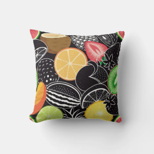 Coussin Fruits tropicaux colorés, arrière - plan noir.