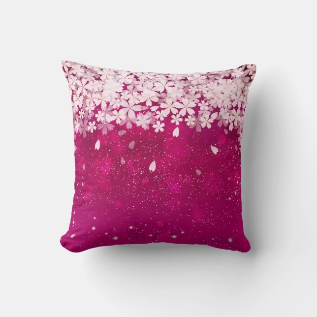 Coussin Fuchsia de fleurs de cerisier de Sakura et fleurs (Recto)