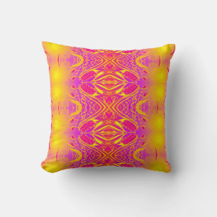 Coussin Fuchsia Doré – Jaune & Rose Chaud Ornemental