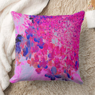 Coussin Fuchsia élégant et Hydrangea Limelight bleu foncé