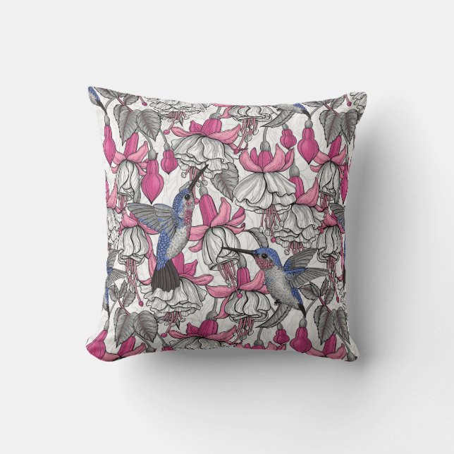 Coussin Fuchsia et colibris blancs (Recto)