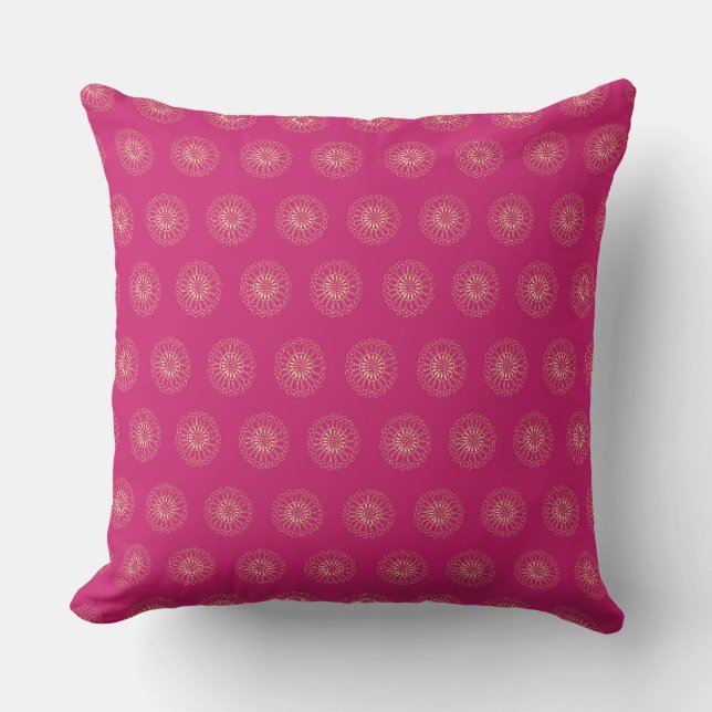 Coussin Fuchsia | Golden Zinnia Flower Medallions (Recto)