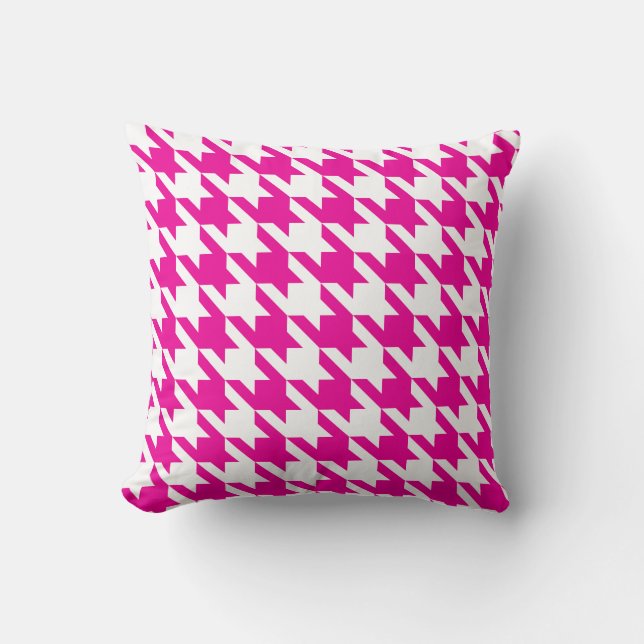 Coussin Fuchsia Pied De Poule Houndstooth rose blanc (Recto)