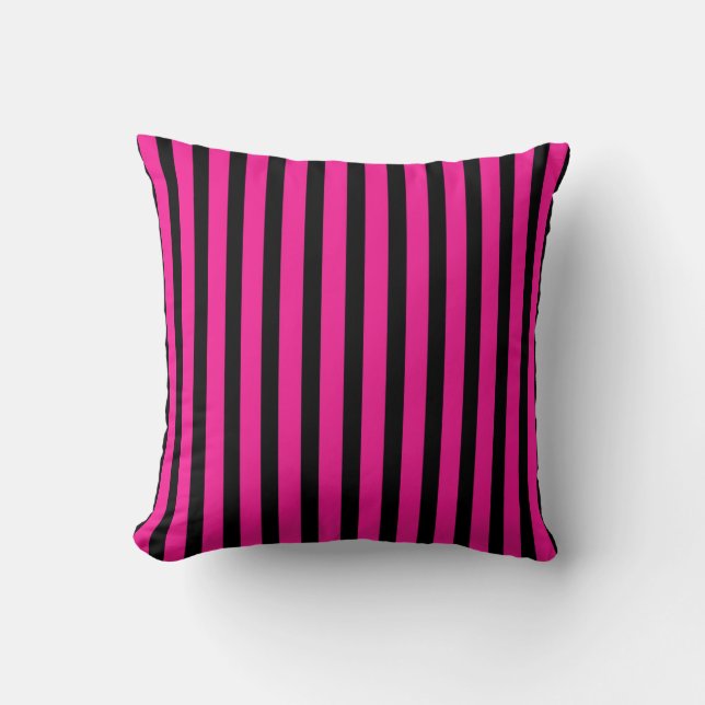 Coussin Fuchsia rose chaud Noir rayé (Recto)
