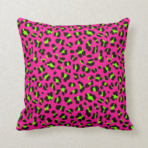 Coussin Fuchsia rose néon des années 80 et léopard vert