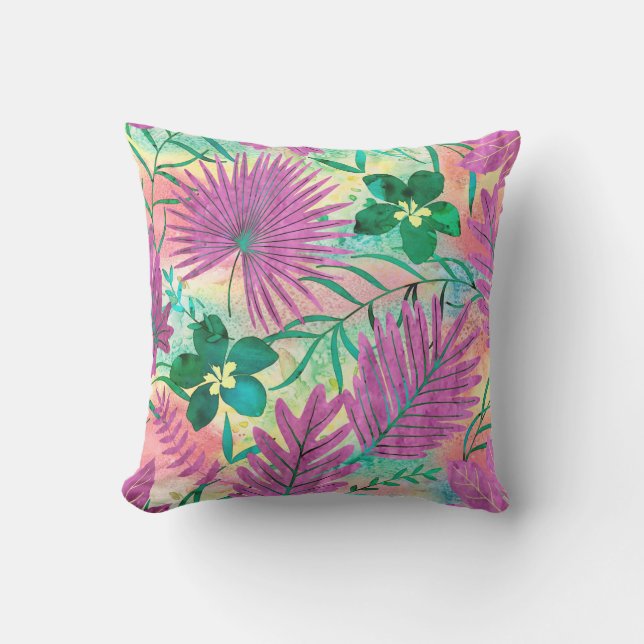 Coussin Fuchsia tropical hawaïen de jardin de Nalani (Recto)