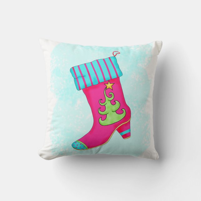 Coussin Fuchsia Turquoise Noël Stocker Décoratif (Recto)
