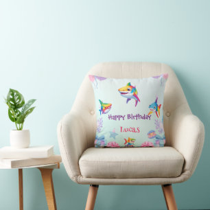 Coussin Fun arc-en-ciel requin anniversaire ballon fête fa