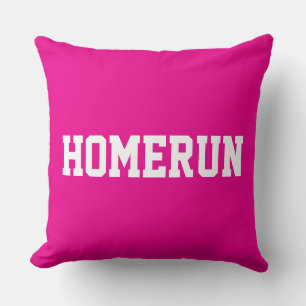 Coussin Fun Baseball HOMERUN Texte Blanc Sur Rose Clair