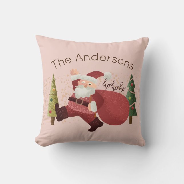 Coussin Fun Christmas Père Noël Illustration Nom de famill (Recto)