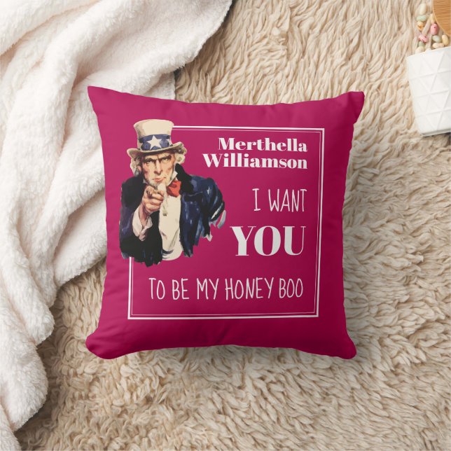 Coussin Fun Magenta Pink JE VEUX QUE VOUS HONEZ BOO Valent (Couverture)