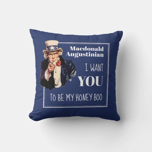 Coussin Fun Navy Blue JE VEUX QUE VOUS HONEZ BOO Valentine (Recto)