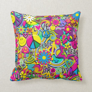 Coussin FUN Rétro Groovy Années 60 Amour Coloré Funky