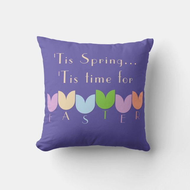 Coussin Fun Spring Floral, Tulipes de Pâques sur violet, r (Recto)