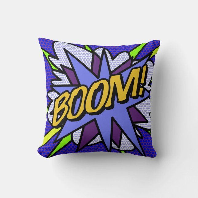 Coussin Fun typographie moderne de bande dessinée BOOM (Recto)