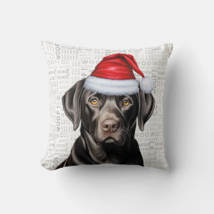 Coussin Funky Black Labrador Chien Aquarelle Noël