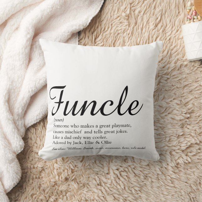 Coussin Funky Cool Fun Uncle Funny Citation noir et blanc (Couverture)