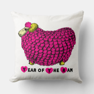 Coussin Funky rose bélier chinois Année Zodiac Carré P