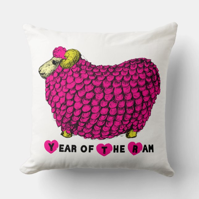 Coussin Funky rose bélier chinois Année Zodiac Carré P (Recto)